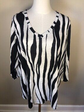 NWT Rachel Zoe 100% European Flax Linen Zebra Print V Neck 3/4 Sleeve Top 1X
